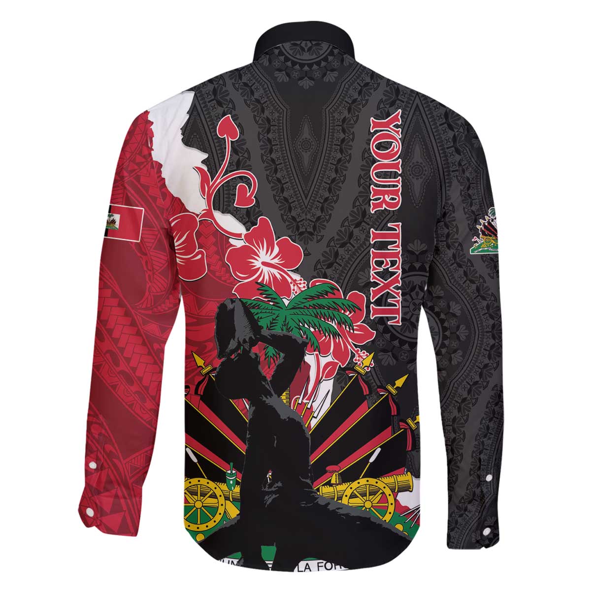 Personalised Ayiti Neg Marron Family Matching Off The Shoulder Long Sleeve Dress and Hawaiian Shirt Dashiki Mix Polynesian Pattern - Wonder Print Shop