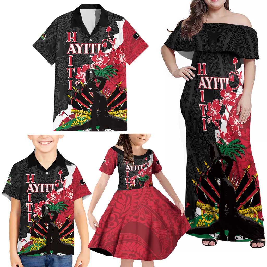 Personalised Ayiti Neg Marron Family Matching Off Shoulder Maxi Dress and Hawaiian Shirt Dashiki Mix Polynesian Pattern - Wonder Print Shop