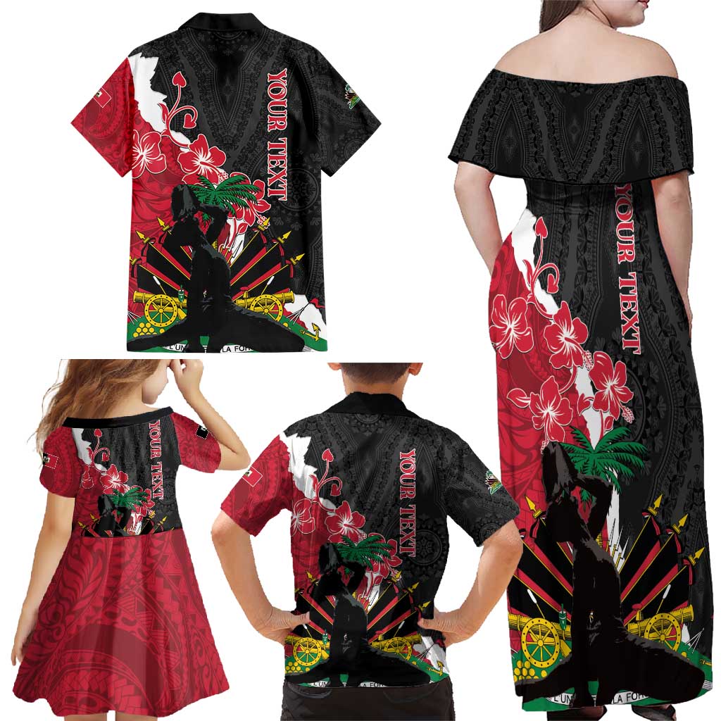Personalised Ayiti Neg Marron Family Matching Off Shoulder Maxi Dress and Hawaiian Shirt Dashiki Mix Polynesian Pattern - Wonder Print Shop