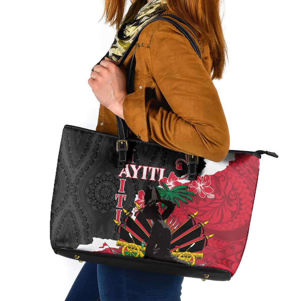 Ayiti Neg Marron Leather Tote Bag Dashiki Mix Polynesian Pattern - Wonder Print Shop