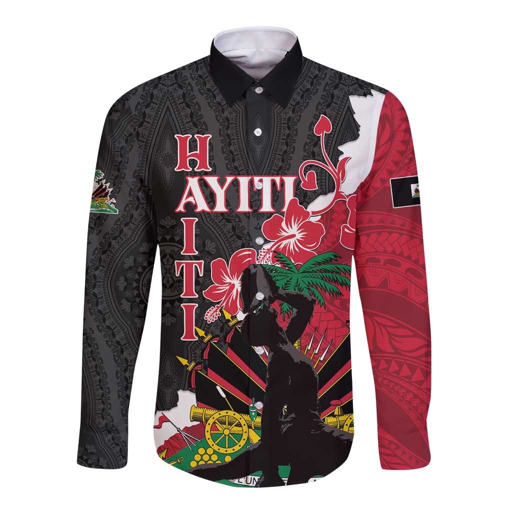 Personalised Ayiti Neg Marron Long Sleeve Button Shirt Dashiki Mix Polynesian Pattern - Wonder Print Shop