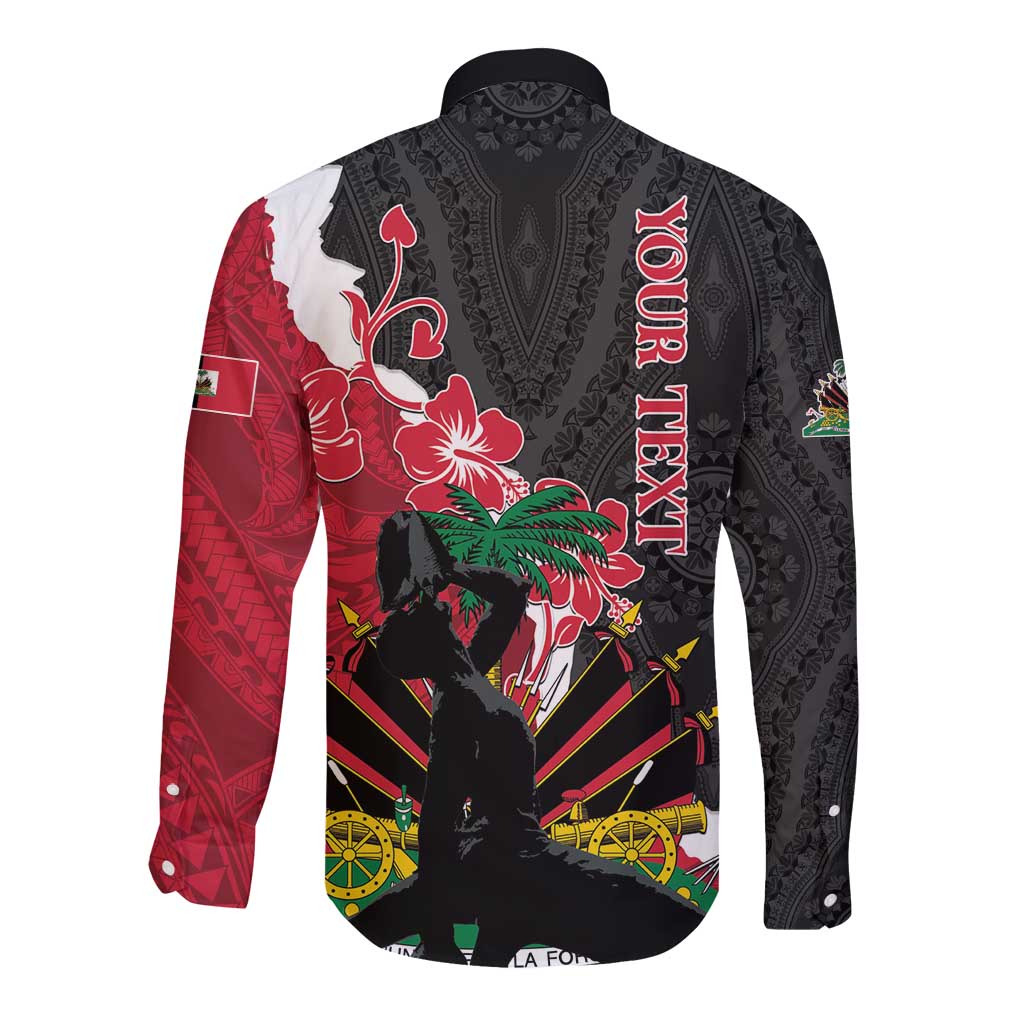 Personalised Ayiti Neg Marron Long Sleeve Button Shirt Dashiki Mix Polynesian Pattern - Wonder Print Shop