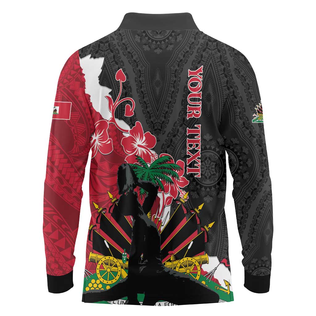 Personalised Ayiti Neg Marron Long Sleeve Polo Shirt Dashiki Mix Polynesian Pattern - Wonder Print Shop