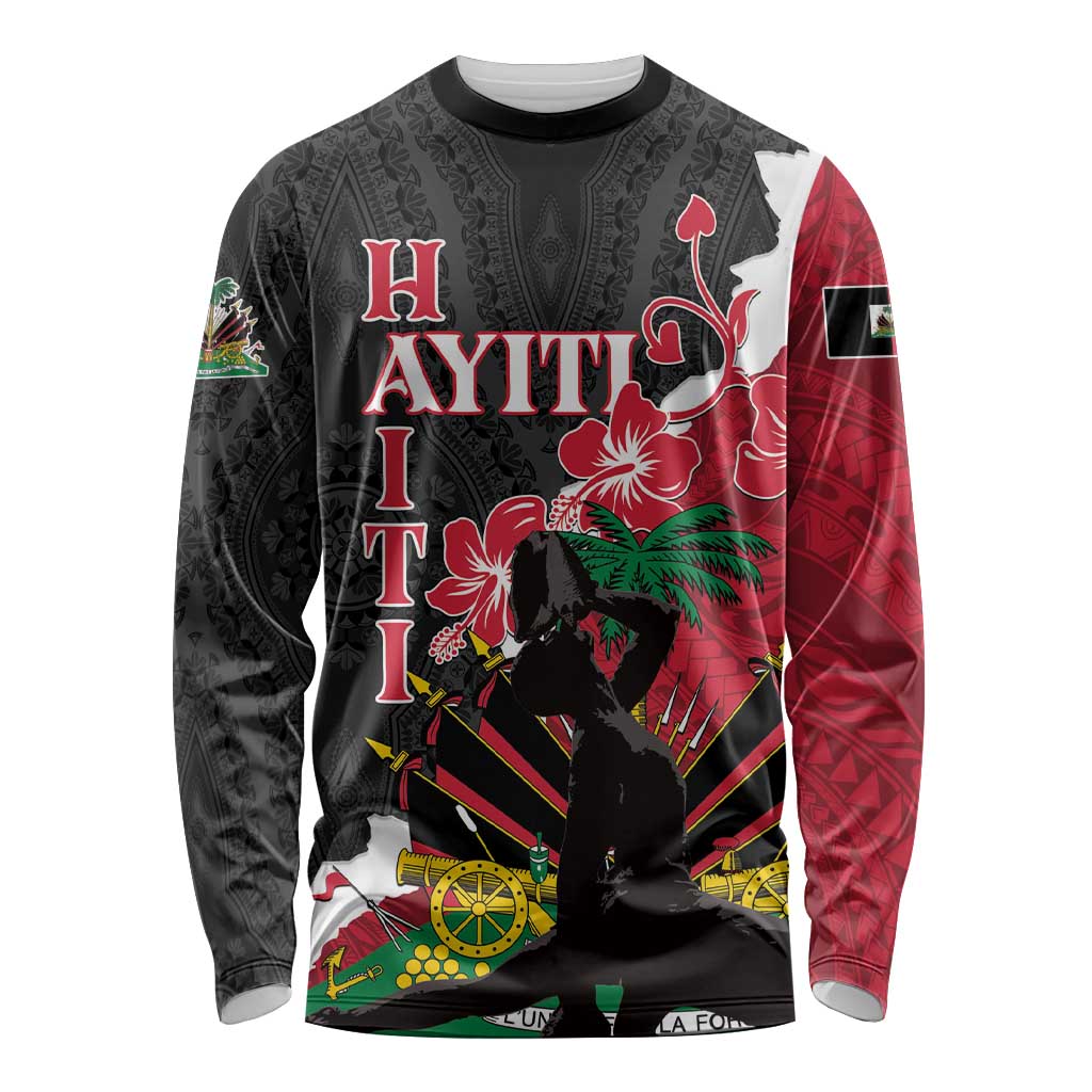 Personalised Ayiti Neg Marron Long Sleeve Shirt Dashiki Mix Polynesian Pattern - Wonder Print Shop