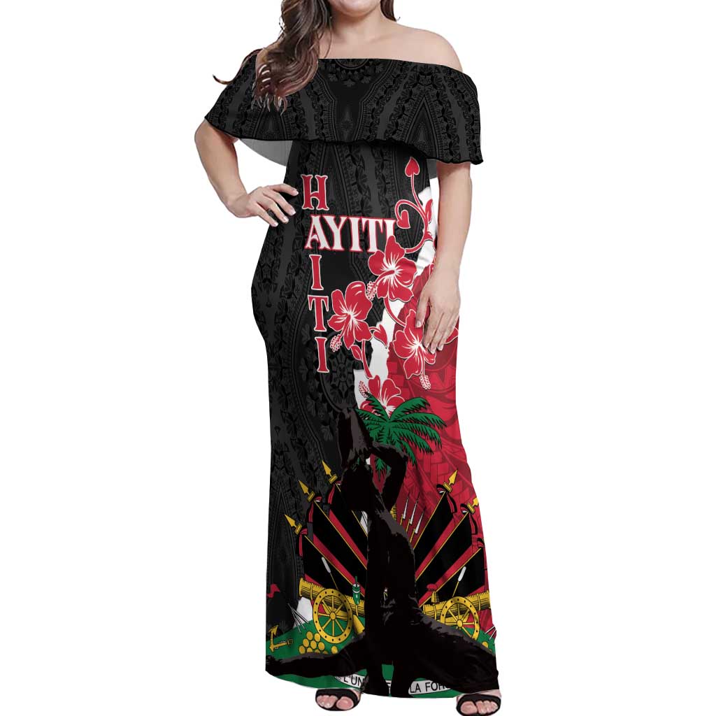 Personalised Ayiti Neg Marron Off Shoulder Maxi Dress Dashiki Mix Polynesian Pattern - Wonder Print Shop