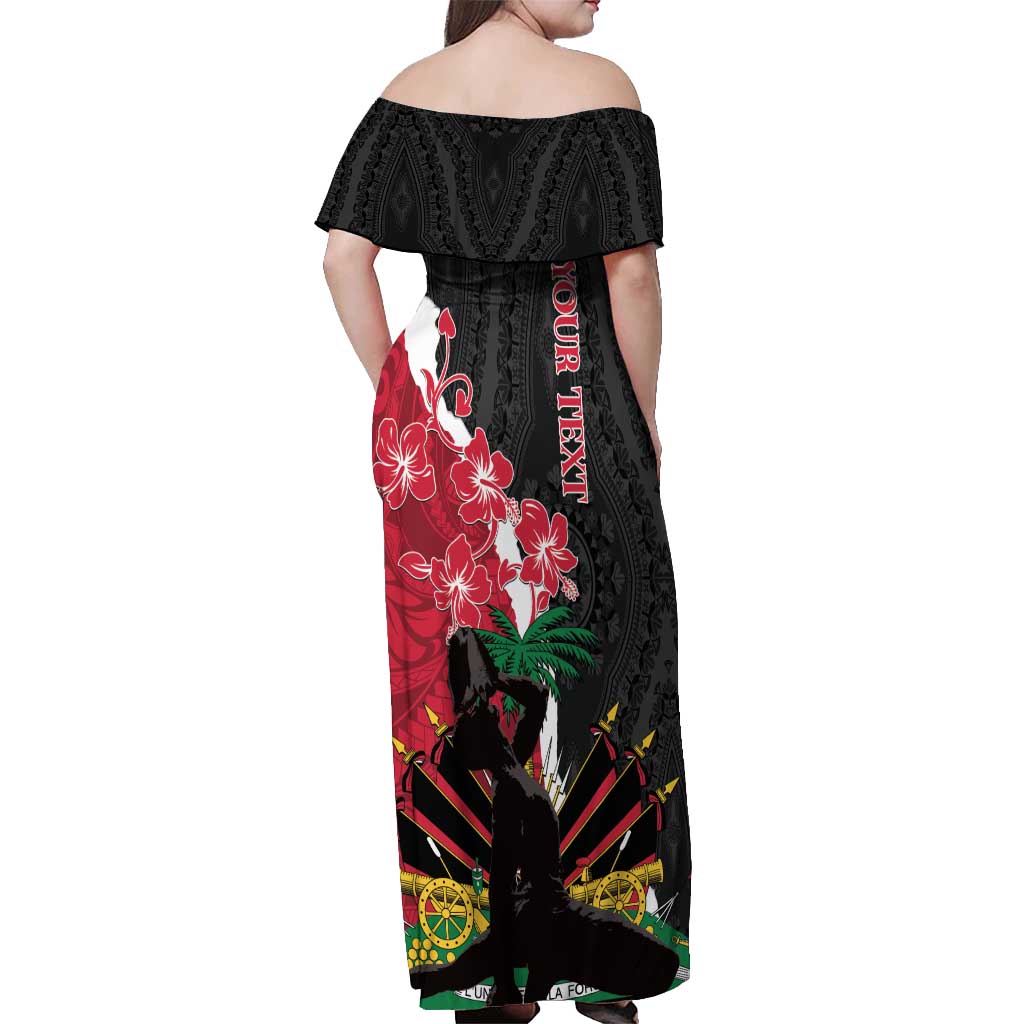 Personalised Ayiti Neg Marron Off Shoulder Maxi Dress Dashiki Mix Polynesian Pattern - Wonder Print Shop