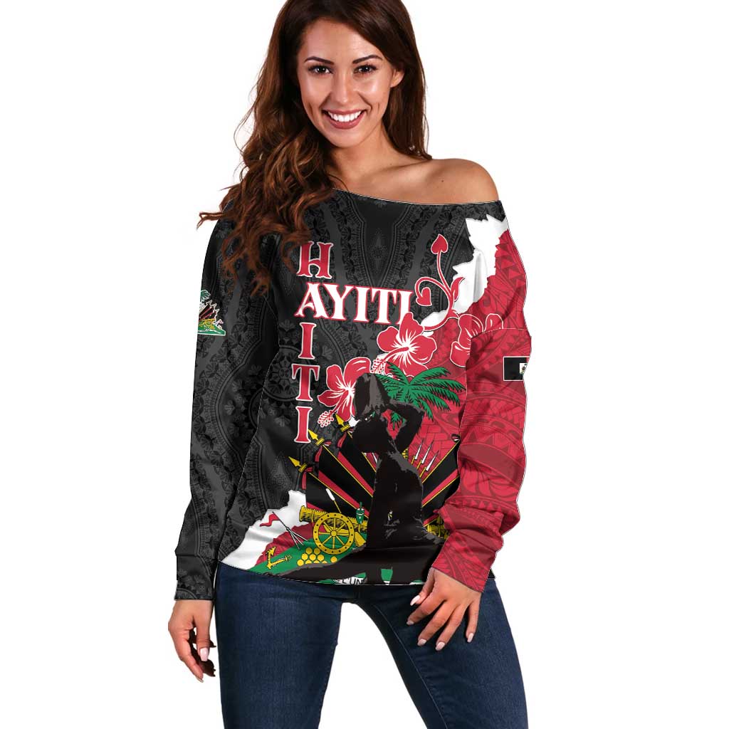 Personalised Ayiti Neg Marron Off Shoulder Sweater Dashiki Mix Polynesian Pattern - Wonder Print Shop