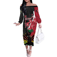 Personalised Ayiti Neg Marron Off The Shoulder Long Sleeve Dress Dashiki Mix Polynesian Pattern - Wonder Print Shop