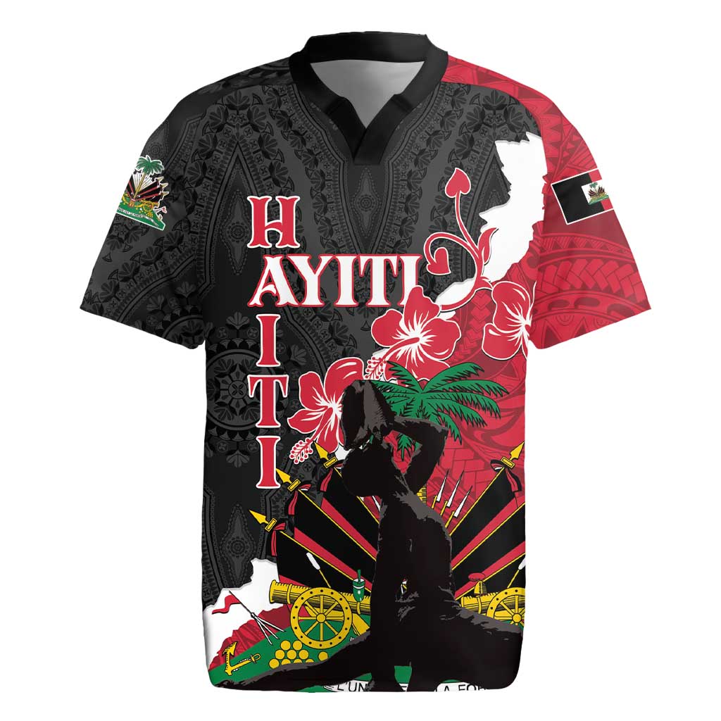 Personalised Ayiti Neg Marron Rugby Jersey Dashiki Mix Polynesian Pattern - Wonder Print Shop
