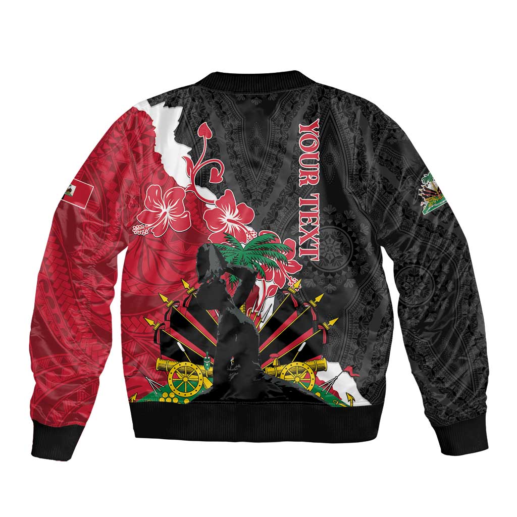 Personalised Ayiti Neg Marron Sleeve Zip Bomber Jacket Dashiki Mix Polynesian Pattern - Wonder Print Shop