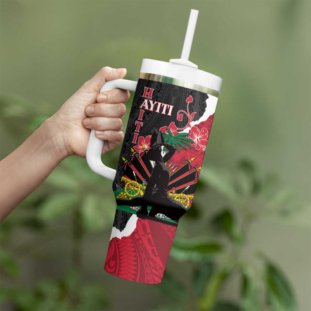 Personalised Ayiti Neg Marron Tumbler With Handle Dashiki Mix Polynesian Pattern - Wonder Print Shop