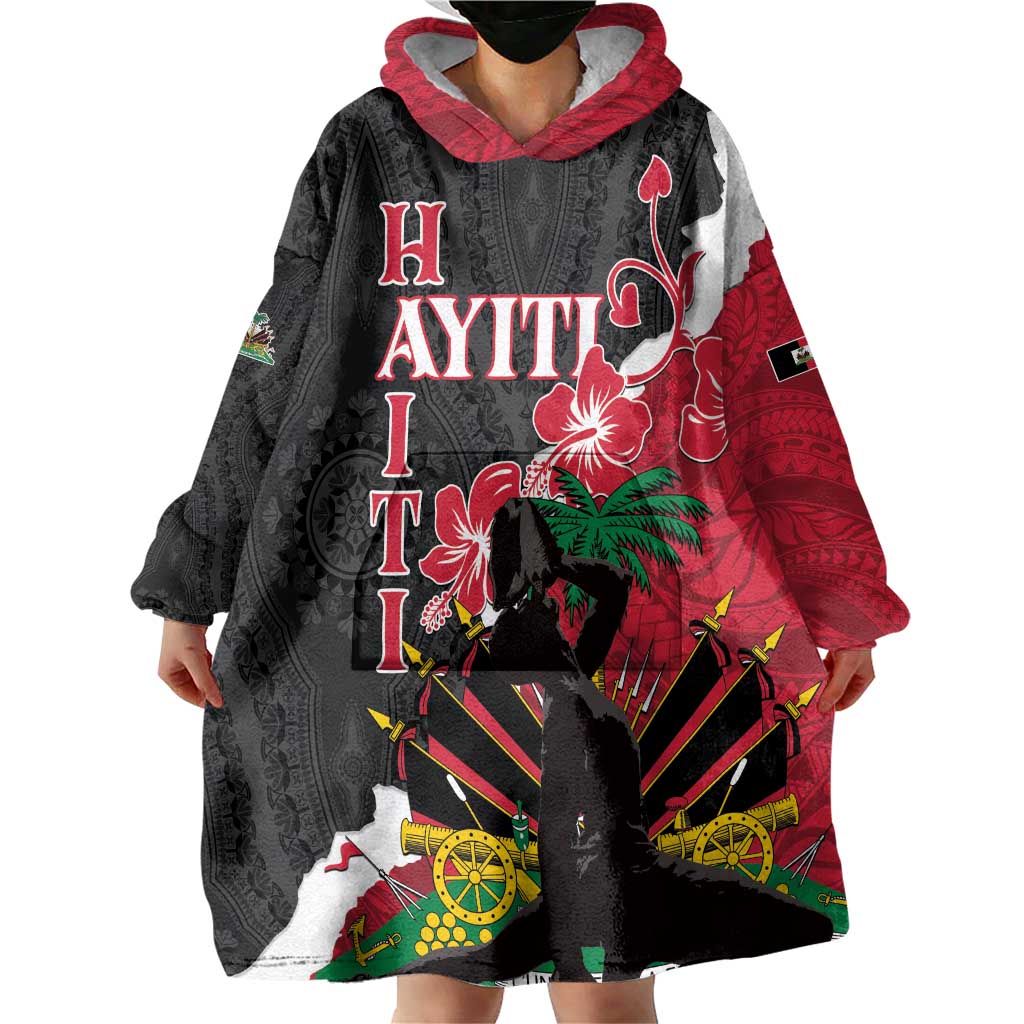 Personalised Ayiti Neg Marron Wearable Blanket Hoodie Dashiki Mix Polynesian Pattern - Wonder Print Shop