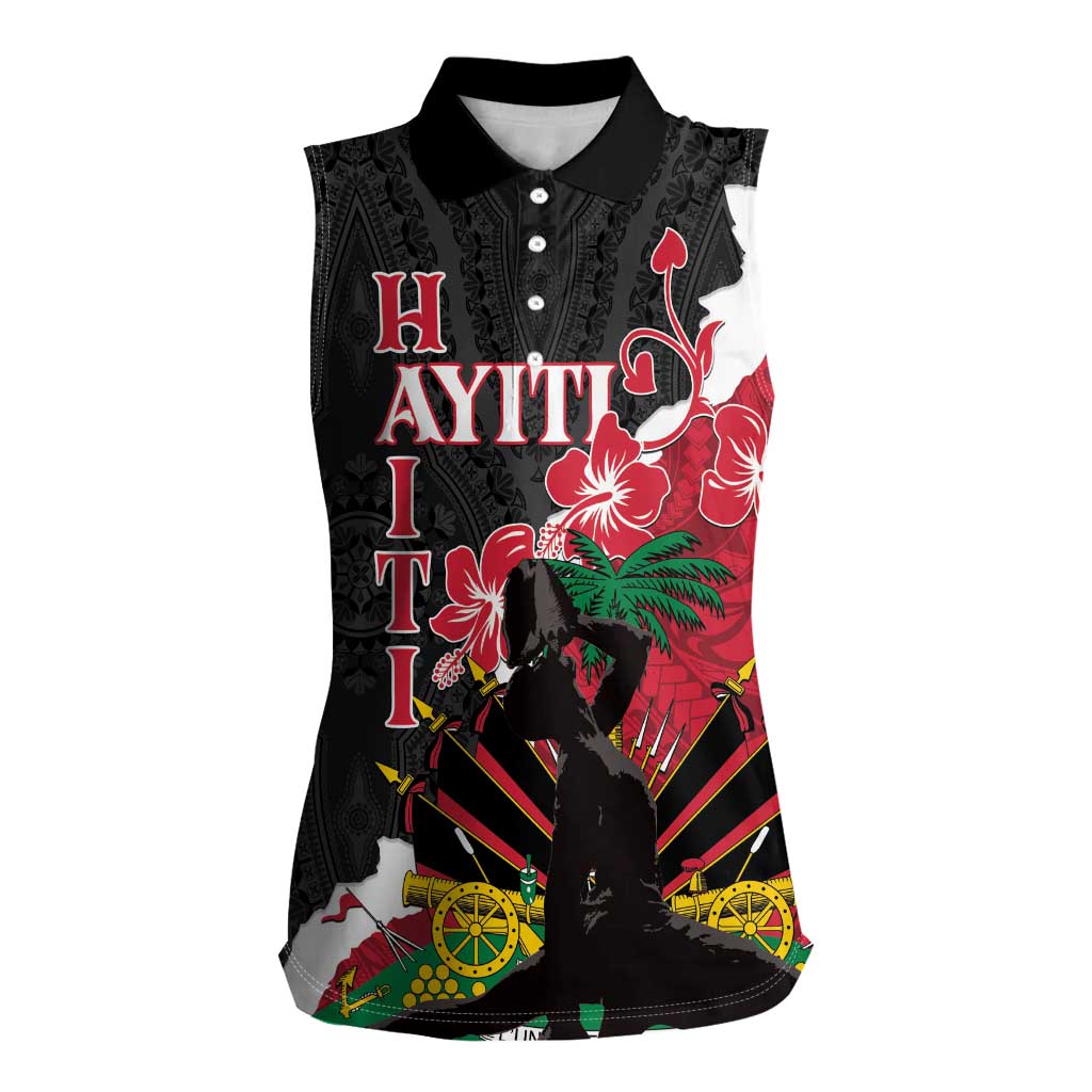 Personalised Ayiti Neg Marron Women Sleeveless Polo Shirt Dashiki Mix Polynesian Pattern - Wonder Print Shop