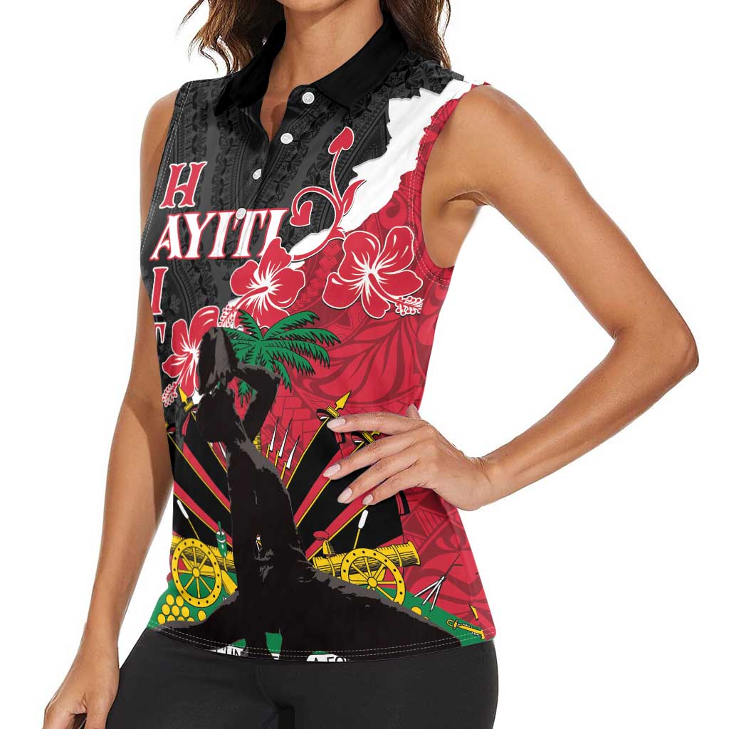 Personalised Ayiti Neg Marron Women Sleeveless Polo Shirt Dashiki Mix Polynesian Pattern - Wonder Print Shop