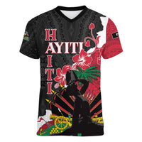 Personalised Ayiti Neg Marron Women V-Neck T-Shirt Dashiki Mix Polynesian Pattern - Wonder Print Shop