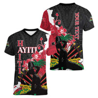 Personalised Ayiti Neg Marron Women V-Neck T-Shirt Dashiki Mix Polynesian Pattern - Wonder Print Shop