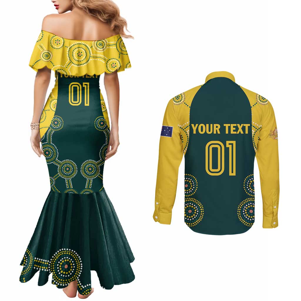 Custom Australia Cricket Couples Matching Mermaid Dress and Long Sleeve Button Shirt Aussies Champions