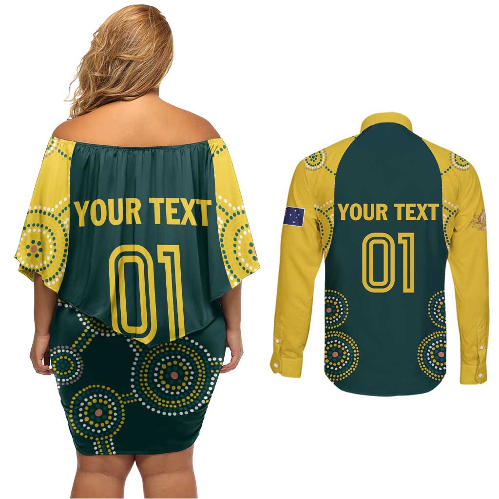 Custom Australia Cricket Couples Matching Off Shoulder Short Dress and Long Sleeve Button Shirt Aussies Champions - Wonder Print Shop