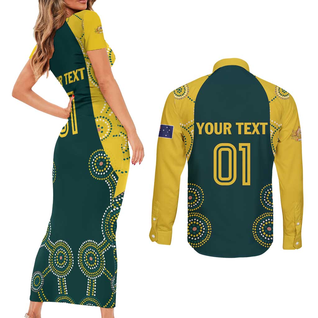 Custom Australia Cricket Couples Matching Short Sleeve Bodycon Dress and Long Sleeve Button Shirt Aussies Champions - Wonder Print Shop