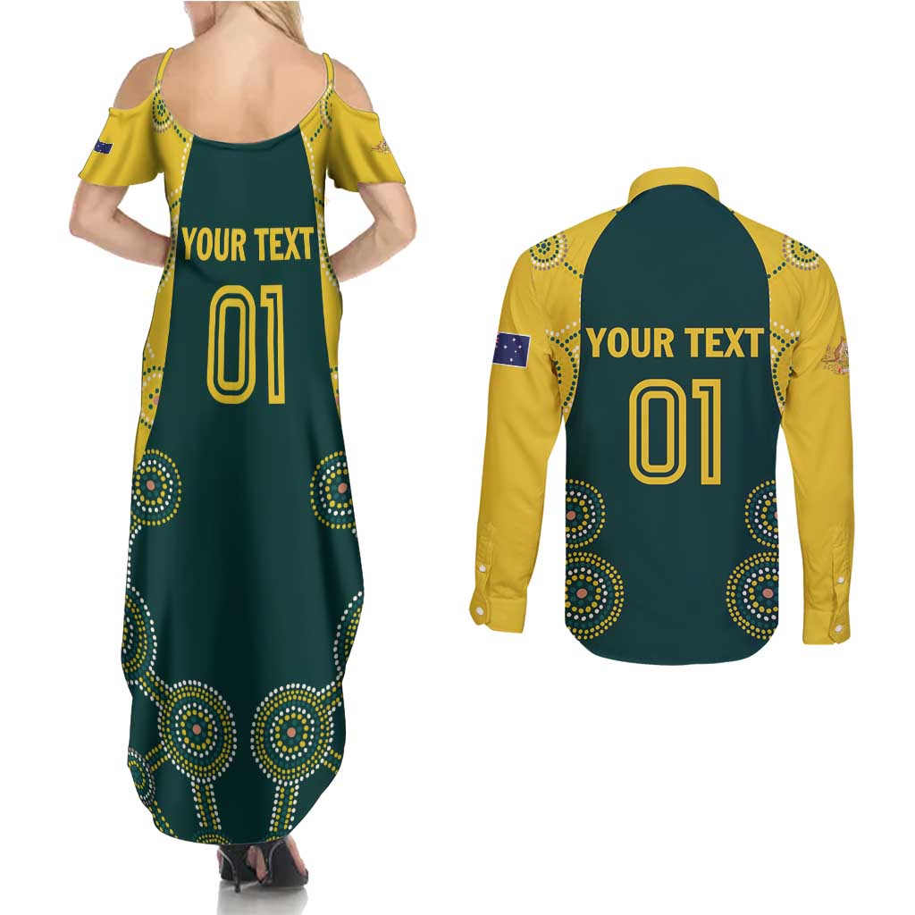 Custom Australia Cricket Couples Matching Summer Maxi Dress and Long Sleeve Button Shirt Aussies Champions - Wonder Print Shop