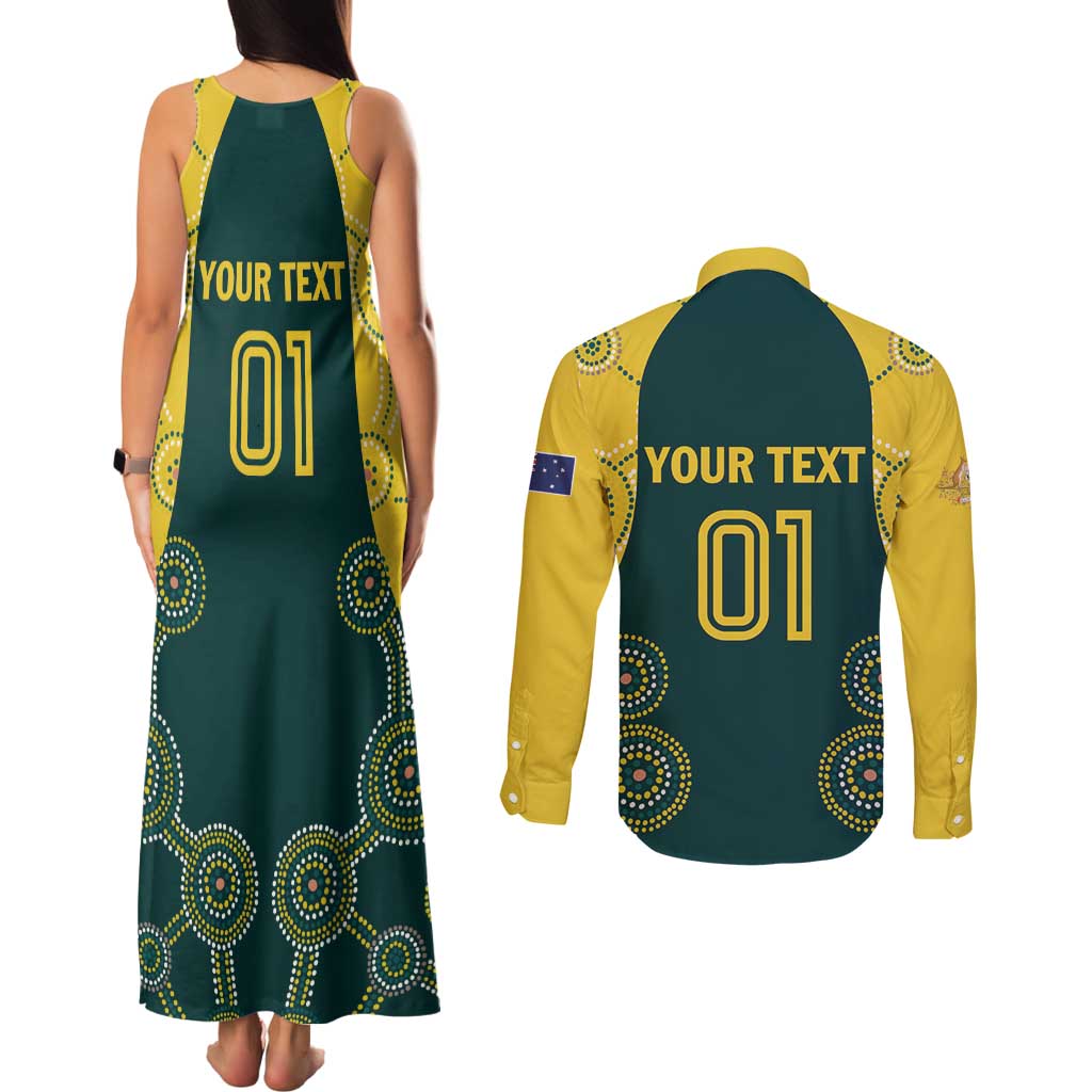 Custom Australia Cricket Couples Matching Tank Maxi Dress and Long Sleeve Button Shirt Aussies Champions - Wonder Print Shop