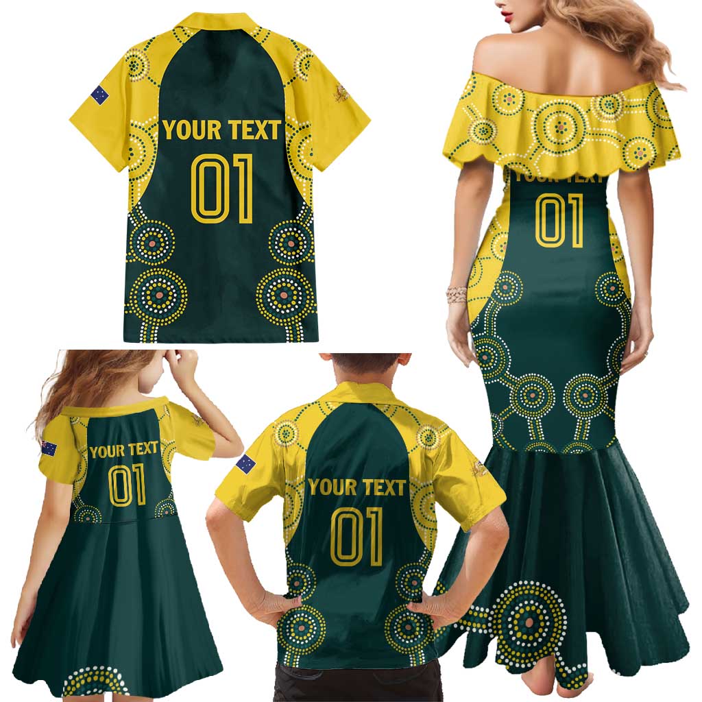 Custom Australia Cricket Family Matching Mermaid Dress and Hawaiian Shirt Aussies Champions - Wonder Print Shop