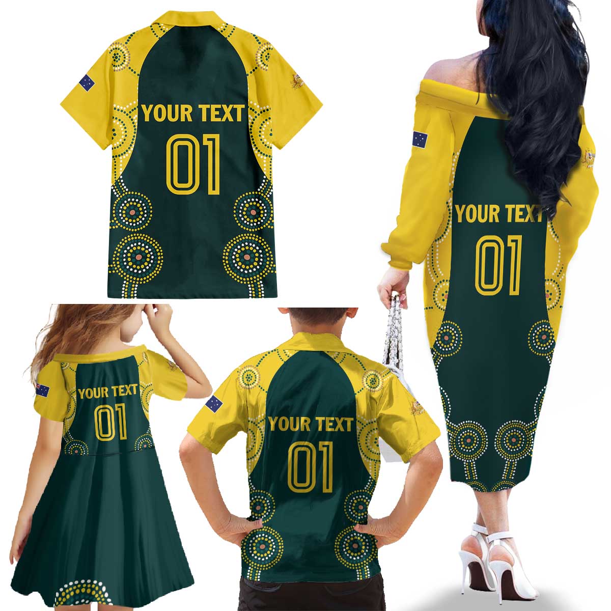 Custom Australia Cricket Family Matching Off The Shoulder Long Sleeve Dress and Hawaiian Shirt Aussies Champions - Wonder Print Shop