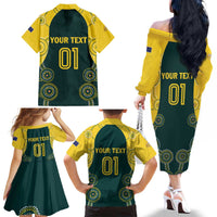 Custom Australia Cricket Family Matching Off The Shoulder Long Sleeve Dress and Hawaiian Shirt Aussies Champions - Wonder Print Shop