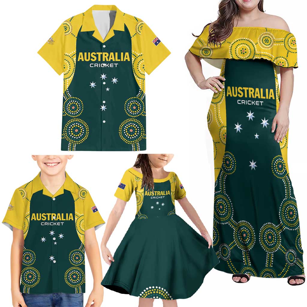 Custom Australia Cricket Family Matching Off Shoulder Maxi Dress and Hawaiian Shirt Aussies Champions - Wonder Print Shop