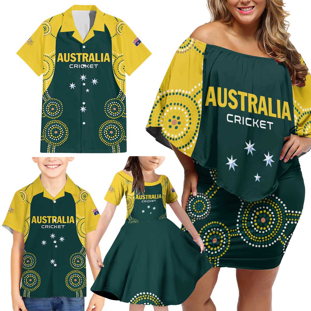 Custom Australia Cricket Family Matching Off Shoulder Short Dress and Hawaiian Shirt Aussies Champions - Wonder Print Shop