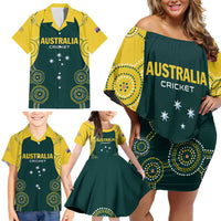 Custom Australia Cricket Family Matching Off Shoulder Short Dress and Hawaiian Shirt Aussies Champions - Wonder Print Shop