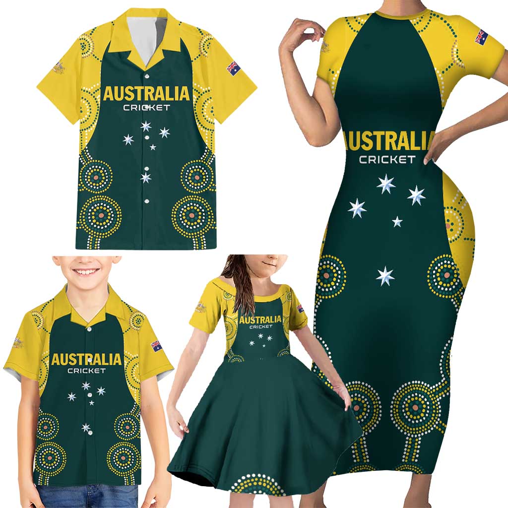 Custom Australia Cricket Family Matching Short Sleeve Bodycon Dress and Hawaiian Shirt Aussies Champions - Wonder Print Shop
