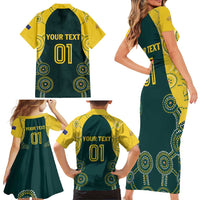 Custom Australia Cricket Family Matching Short Sleeve Bodycon Dress and Hawaiian Shirt Aussies Champions - Wonder Print Shop