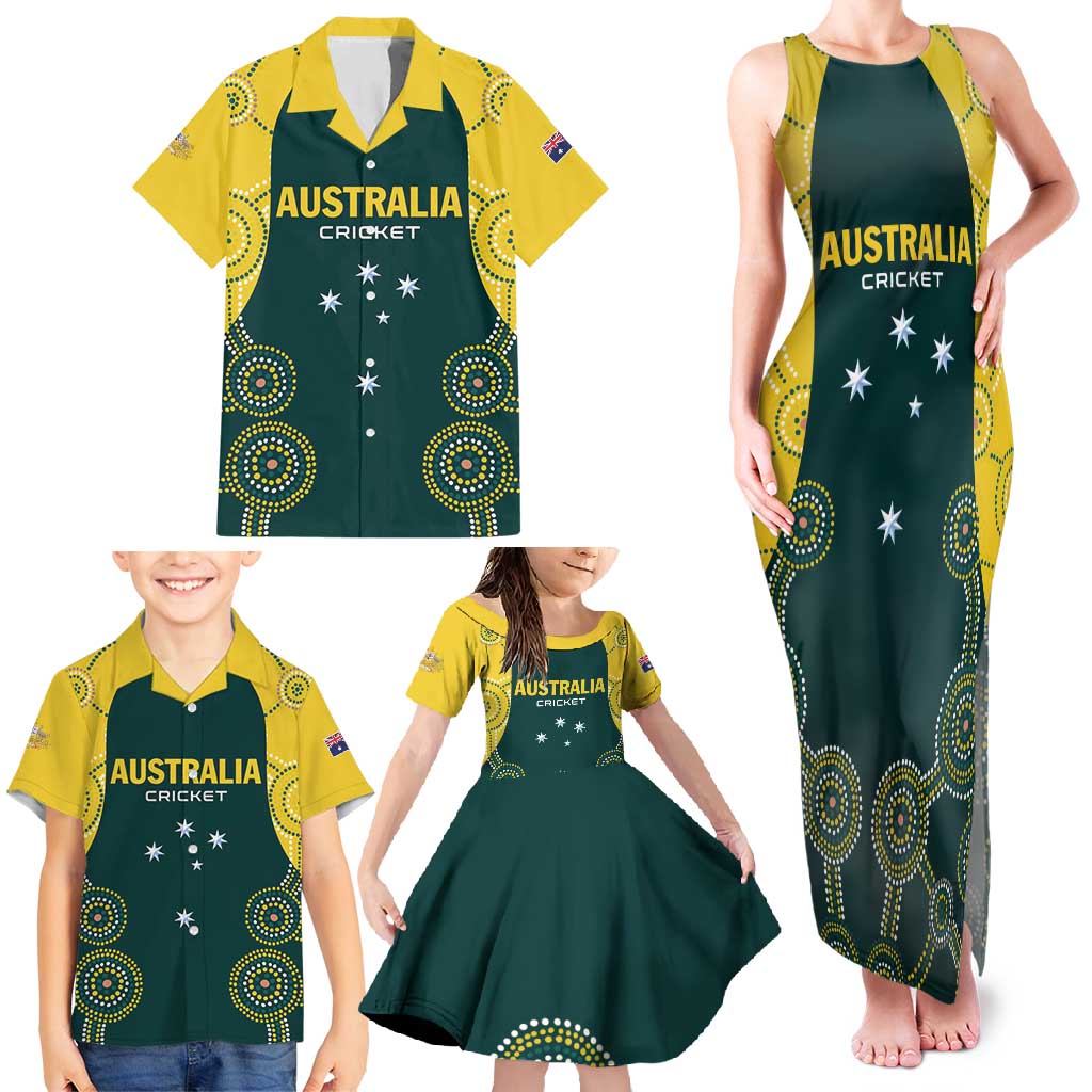 Custom Australia Cricket Family Matching Tank Maxi Dress and Hawaiian Shirt Aussies Champions - Wonder Print Shop