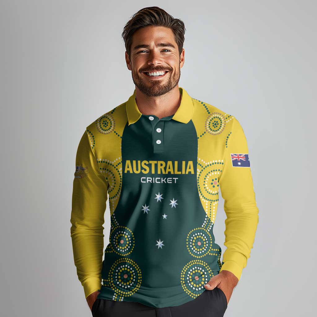 Custom Australia Cricket Long Sleeve Polo Shirt Aussies Champions - Wonder Print Shop