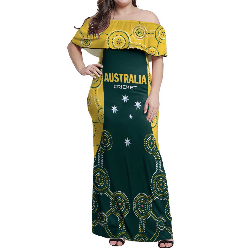 Custom Australia Cricket Off Shoulder Maxi Dress Aussies Champions - Wonder Print Shop