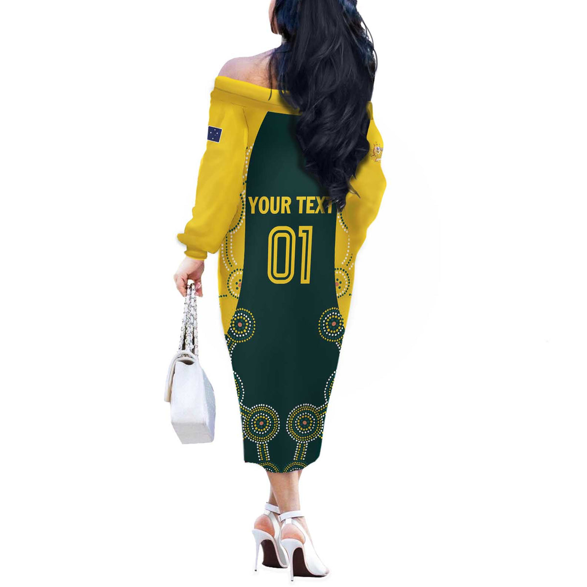 Custom Australia Cricket Off The Shoulder Long Sleeve Dress Aussies Champions - Wonder Print Shop