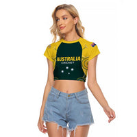 Custom Australia Cricket Raglan Cropped T Shirt Aussies Champions - Wonder Print Shop
