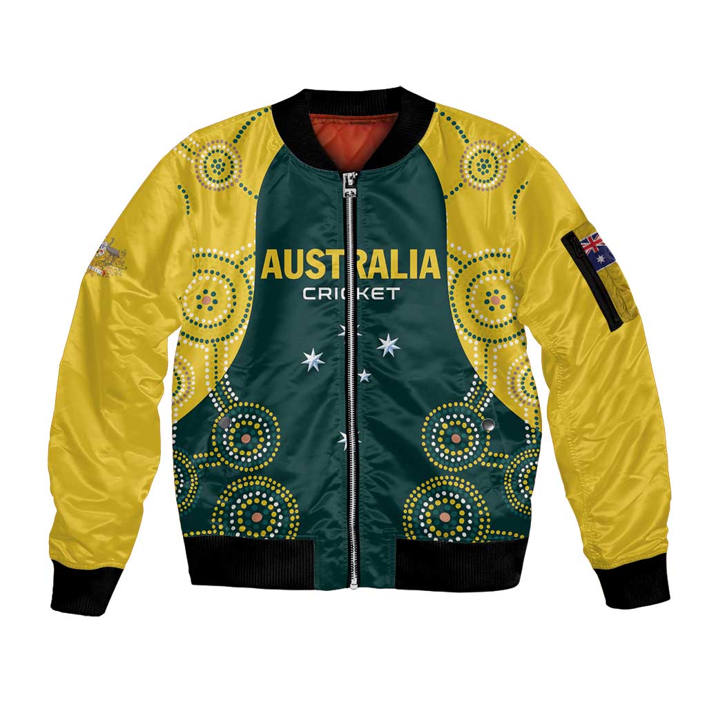 Custom Australia Cricket Sleeve Zip Bomber Jacket Aussies Champions - Wonder Print Shop