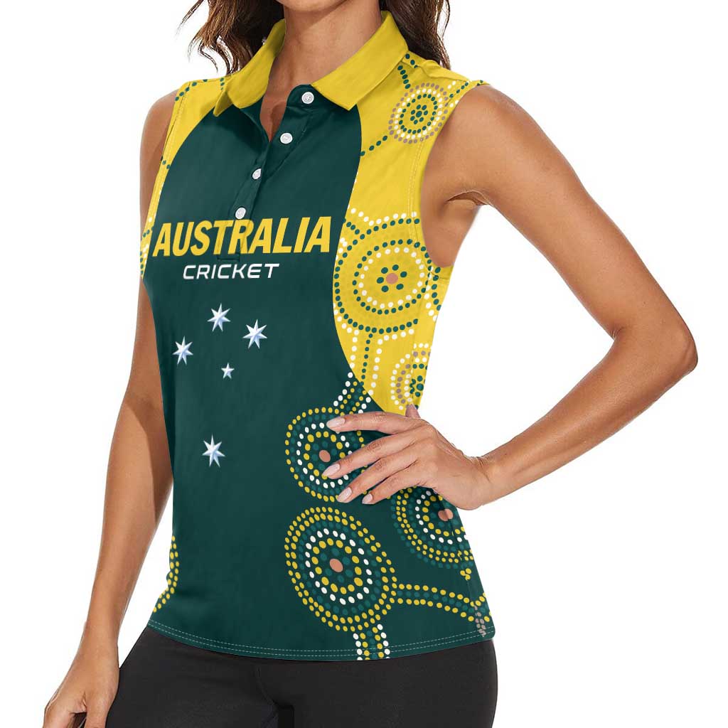 Custom Australia Cricket Women Sleeveless Polo Shirt Aussies Champions - Wonder Print Shop