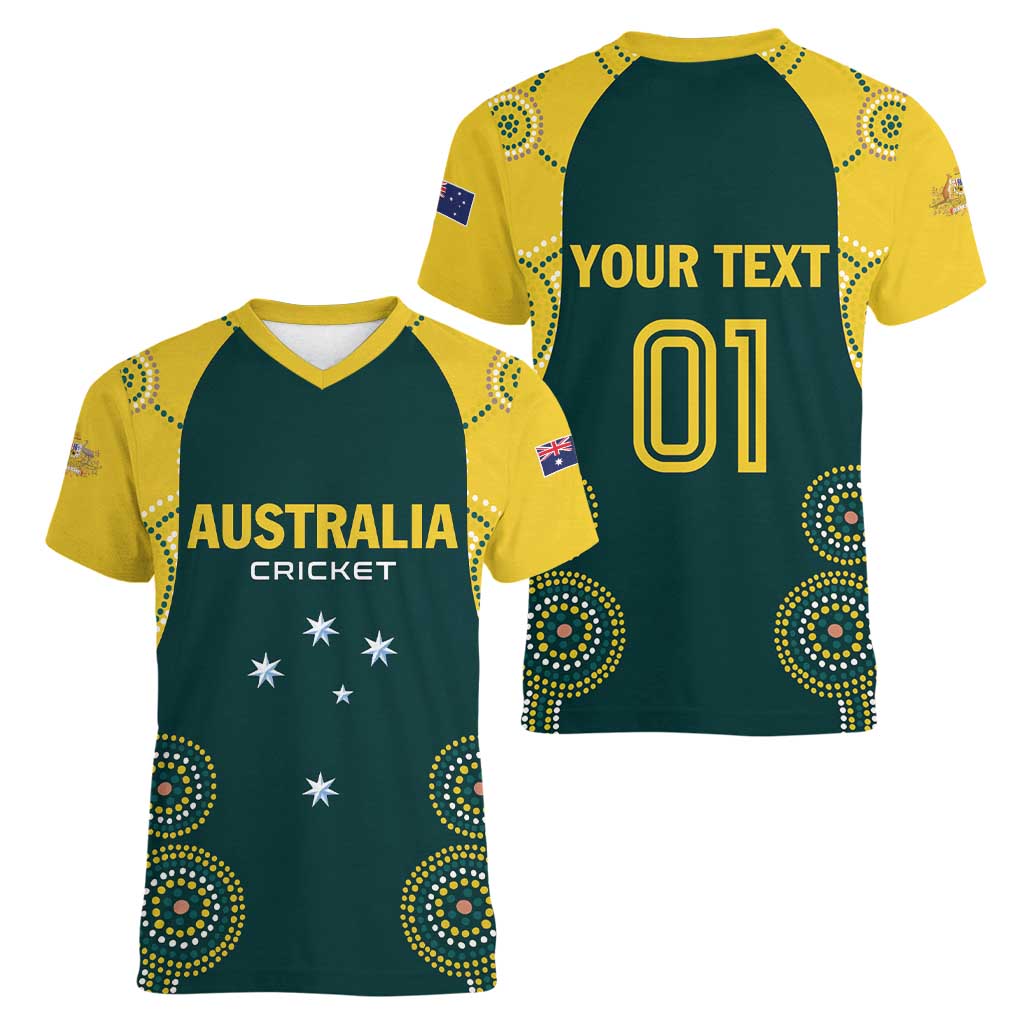 Custom Australia Cricket Women V-Neck T-Shirt Aussies Champions - Wonder Print Shop