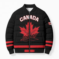 Custom Canada 2026 Hockey Bomber Puffer Jacket Team Maple Leaf Black Version - Wonder Print Shop