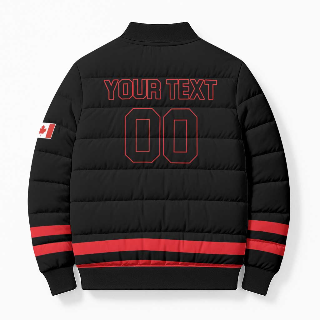Custom Canada 2026 Hockey Bomber Puffer Jacket Team Maple Leaf Black Version - Wonder Print Shop