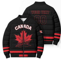 Custom Canada 2026 Hockey Bomber Puffer Jacket Team Maple Leaf Black Version - Wonder Print Shop