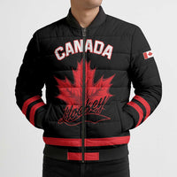 Custom Canada 2026 Hockey Bomber Puffer Jacket Team Maple Leaf Black Version - Wonder Print Shop