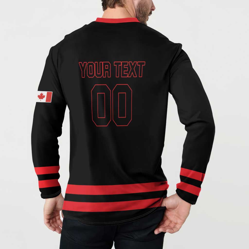 Custom Canada 2026 Hockey Button Sweatshirt Team Maple Leaf Black Version - Wonder Print Shop
