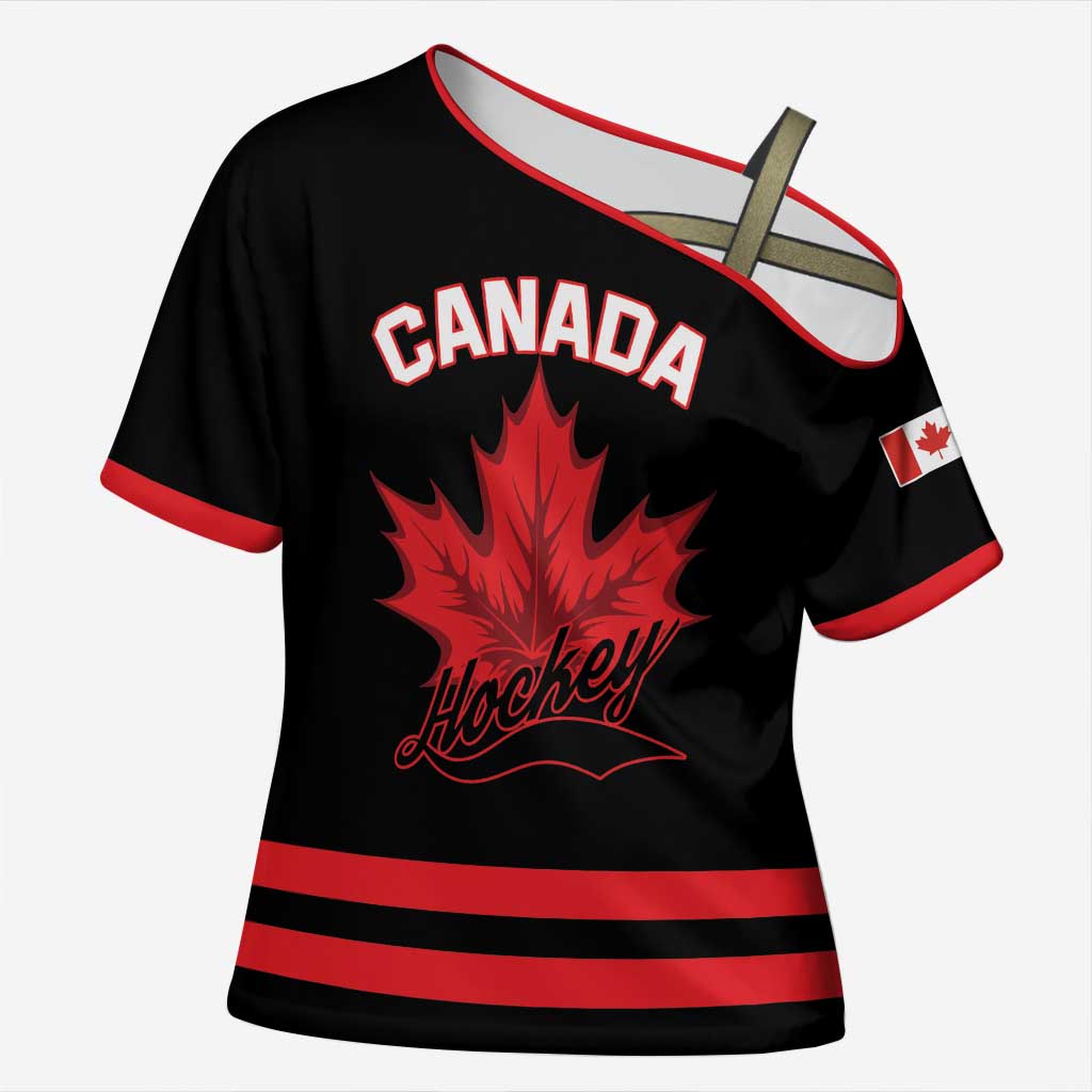 Custom Canada 2026 Hockey Cross Shoulder Shirt Team Maple Leaf Black Version - Wonder Print Shop