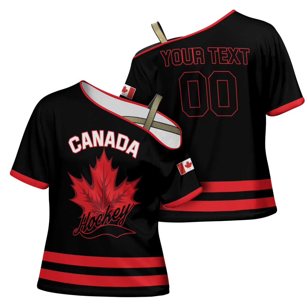 Custom Canada 2026 Hockey Cross Shoulder Shirt Team Maple Leaf Black Version - Wonder Print Shop