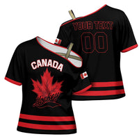 Custom Canada 2026 Hockey Cross Shoulder Shirt Team Maple Leaf Black Version - Wonder Print Shop