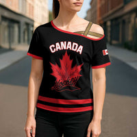 Custom Canada 2026 Hockey Cross Shoulder Shirt Team Maple Leaf Black Version - Wonder Print Shop